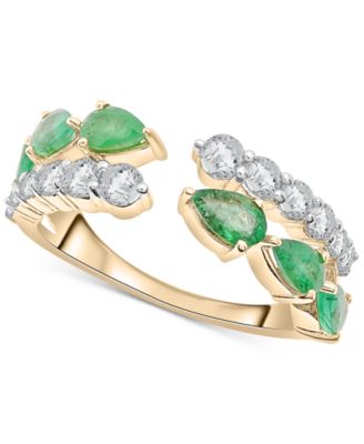 Macy's - Lab-Created Emerald (1 ct. t.w.) & Lab-Created White Sapphire (3/4 ct. t.w.) Double Row Cuff Ring