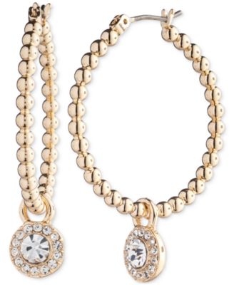 Lauren Ralph Lauren - Gold-Tone Crystal Halo Dangle Beaded Medium Hoop Earrings, 1.2"