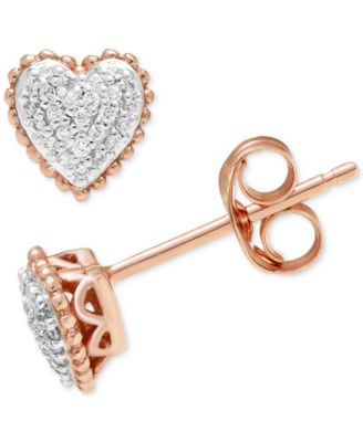 Macy's - Diamond Cluster Heart Stud Earrings (1/10 ct. t.w.) in 10k Rose Gold
