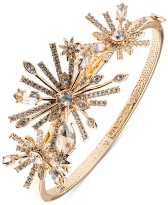 Marchesa - Gold-Tone Crystal Starburst Triple Cluster Bangle Bracelet