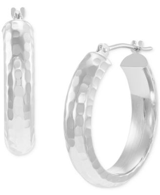 Macy's - Small Polished Hammered Tube Hoop Earrings in 14k White Gold, 0.82"