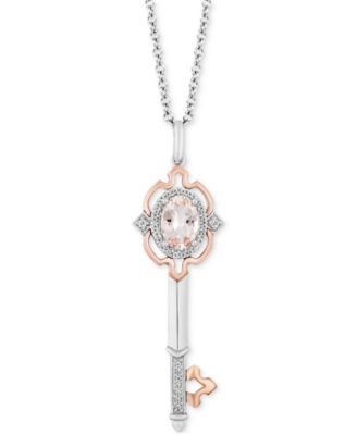 Disney Enchanted Vault - Morganite (1/2 ct. t.w.) & Diamond (1/10 ct. t.w.) Aurora Key 18" Pendant Necklace in Sterling Silver & 10k Rose Gold