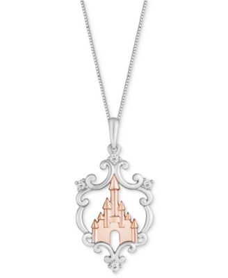 Disney Enchanted Vault - Diamond Majestic Princess Castle 18" Pendant Necklace (1/20 ct. t.w.) in Sterling Silver & 14k Rose Gold-Plated Sterling Silver