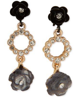 lonna & lilly - Gold-Tone Black Flower Linear Earrings