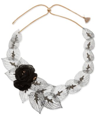 lonna & lilly - Gold-Tone Black Flower Leaf 28" Slider Necklace