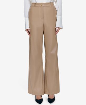Halston - Women's Faux-Leather Straight-Leg Pants