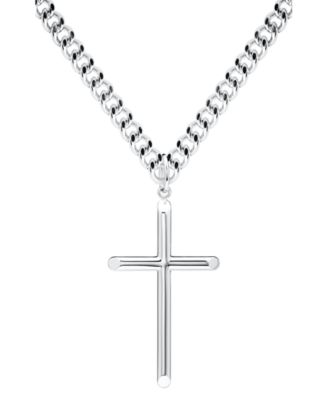 Macy's - Men's Solid Tubular Cross 22" Pendant Necklace in Sterling Silver