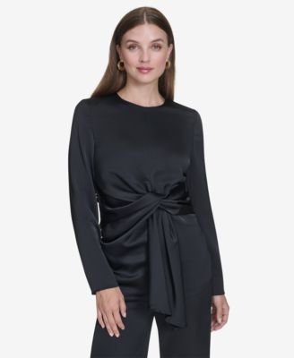 Halston - Women's Twist-Front Long-Sleeve Blouse