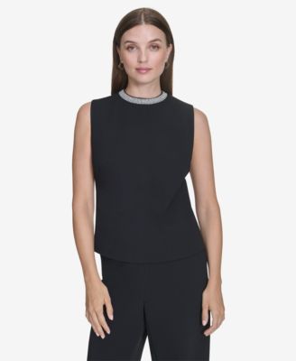 Halston - Women's Embellished High-Neck Tank Top