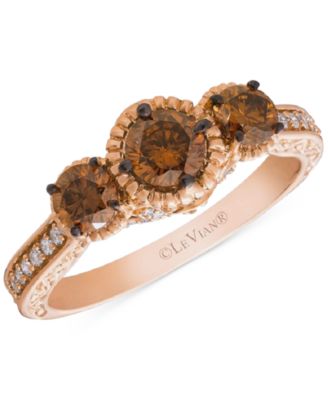 Le Vian - Chocolate Diamond & Vanilla Diamond Triple Stone Ring (1-1/10 ct. t.w.) in 14k Rose Gold