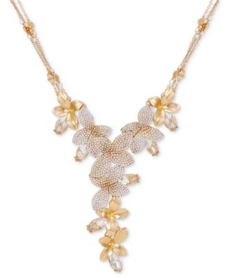 GUESS - Gold-Tone Pav&eacute; & Marquise Stone Flower Statement Lariat Necklace, 18" + 2" extender