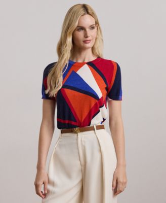 Lauren Ralph Lauren - Petite Print Cotton-Blend Short-Sleeve Sweater