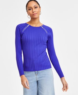 I.N.C. International Concepts - Zipper-Trim Ribbed Top