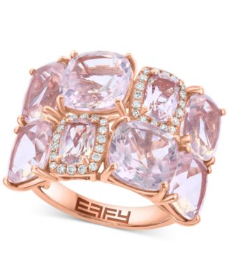 EFFY Collection - Rose Quartz (10 ct. t.w.) & Diamond (1/6 ct. t.w.) Cushion Cluster Ring in 14k Rose Gold
