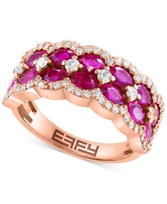 EFFY Collection - Ruby (3-1/3 ct. t.w.) & Diamond (1/2 ct. t.w.) Multirow Statement Ring in 14k Rose Gold