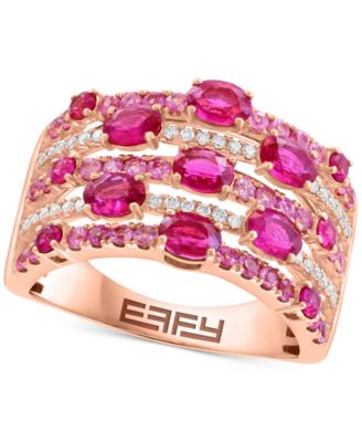 EFFY Collection - Ruby (1-7/8 ct. t.w.), Pink Sapphire (1/2 ct. t.w.), & Diamond (1/6 ct. t.w.) Multirow Statement Ring in 14k Rose Gold