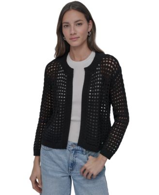 DKNY Jeans - Women's Open-Stitch Drop-Shoulder Cardigan Sweater