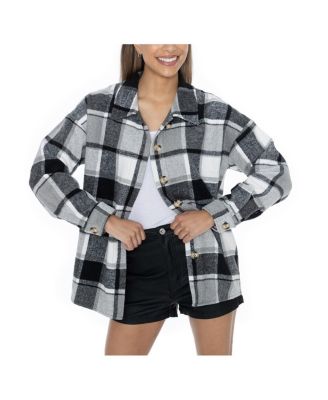 Gameday Couture - Women's Grey Texas A M Aggies Long Sleeve Brushed Plaid Button-Up Overshirt Jacket