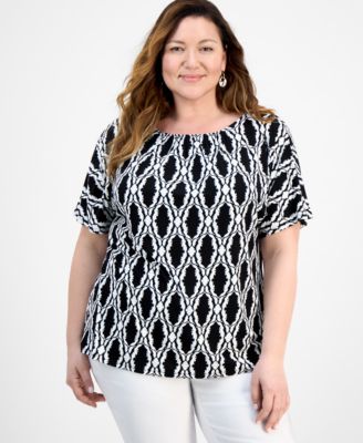 JM Collection - Plus Size Abigail Abstract Shirred Tee