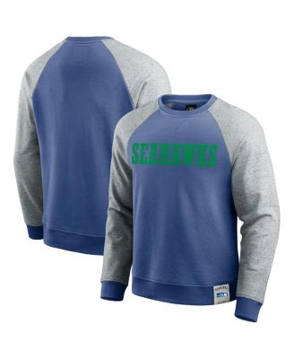 Fanatics - Men's Darius Rucker Collection by Royal/Heather Gray Seattle Seahawks Throwback Color Block Raglan Pullover Sweatshirt