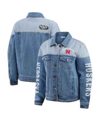 WEAR by Erin Andrews - Women's Denim Nebraska Huskers Sleeve Hit Colorblock Button-Down Denim Jacket