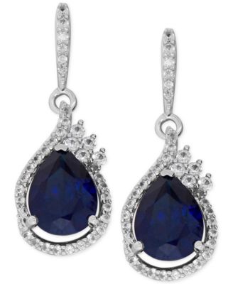 Macy's - Lab-Grown Blue Sapphire (4-5/8 ct. t.w.) and White Sapphire (1/2 ct. t.w.) Drop Earrings in Sterling Silver