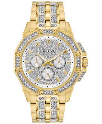 Bulova - Men's Crystal Accented Mulifunction Gold-Tone Stainless Steel Bracelet Watch 43mm 98C126