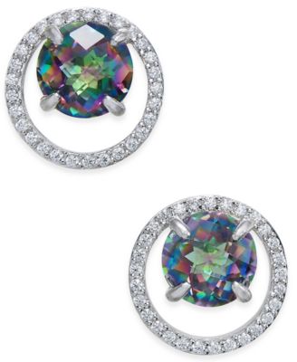 Macy's - Mystic Topaz (1-3/4 ct. t.w.) and Diamond (1/6 ct. t.w.) Circle Stud Earrings in Sterling Silver