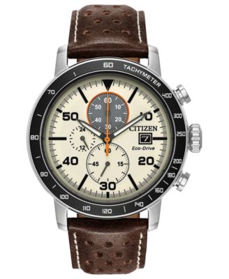 Citizen - Men's Chronograph Eco-Drive Brown Leather Strap Watch 44mm