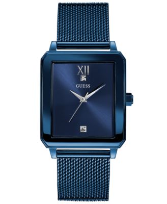 GUESS - Men's Diamond-Accent Blue Stainless Steel Mesh Bracelet Watch 40x35mm