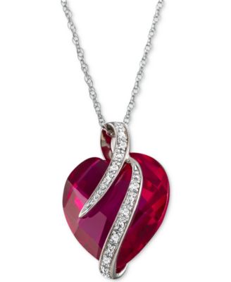 Macy's - Lab-Grown Ruby (10-3/4 ct. t.w.) & White Sapphire Accent Heart Pendant Necklace in Sterling Silver