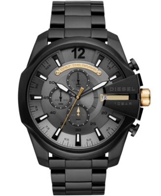 Diesel - Men's Chronograph Mega Chief Black Stainless Steel Bracelet Watch 51mm
