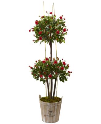 Nearly Natural - 5.5' Rose Topiary Artificial Tree in Farmhouse Planter