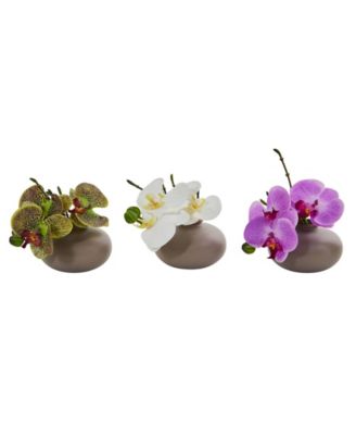 Nearly Natural - 7'' Phalaenopsis Orchid Artificial Arrangement, Set of 3