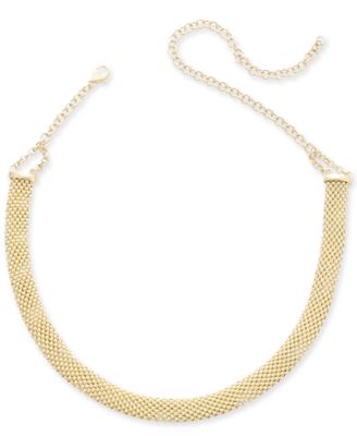 Italian Gold - Popcorn Mesh Link Choker Necklace in 14k Gold-Plated Sterling Silver, 13" + 5" extender
