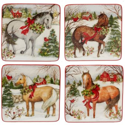 Certified International - Christmas on the Farm 4-Pc. Dessert Plate asst.