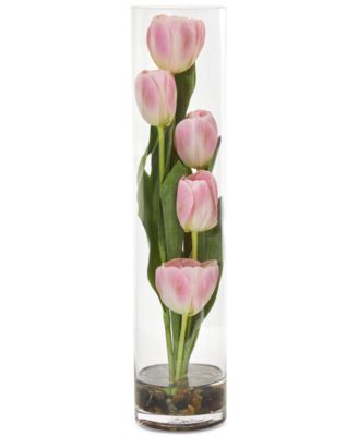 Nearly Natural - 18" Tulips Artificial Arrangement in Cylinder Vase