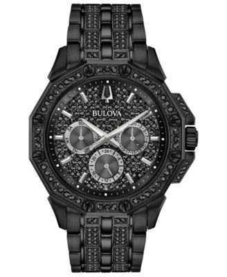 Bulova - Men's Phantom Black Stainless Steel & Crystal-Accent Bracelet Watch 41.5mm