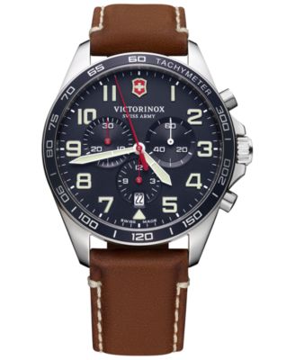 Victorinox - Men's Chronograph FieldForce Brown Leather Strap Watch 42mm