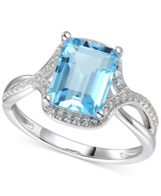 Macy's - Blue Topaz (2-5/8 ct. t.w.) & Diamond (1/4 ct. t.w.) Statement Ring in 14k White Gold (Also available in Citrine in Yellow Gold)