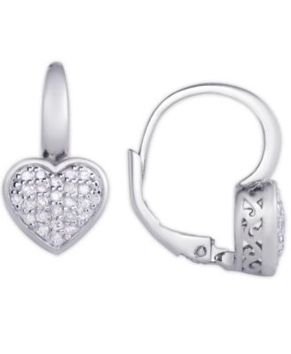 Macy's - Diamond (1/4 ct. t.w.) Heart Leverback Earrings in Sterling Silver