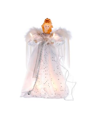 Kurt Adler - 14-Inch 10-Light White and Silver Angel Treetop