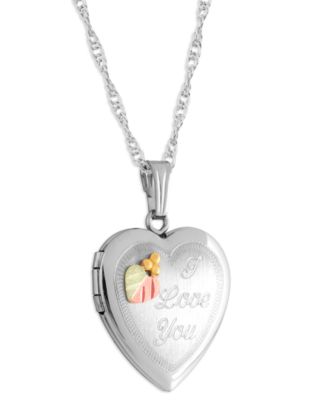Black Hills Gold - "I Love You" Heart Locket Pendant 18" Necklace in Sterling Silver with 12K Rose and Green Gold