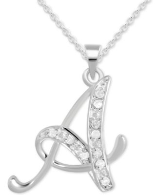 Macy's - Diamond A Initial 18" Pendant Necklace (1/10 ct. t.w.) in Sterling Silver