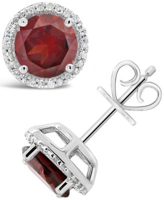 Macy's - Round-cut Gemstone and Diamond (1/6 ct. t.w.) Stud Earrings in Sterling Silver
