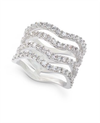 I.N.C. International Concepts - Silver-Tone Crystal Wavy Multi-Row Ring