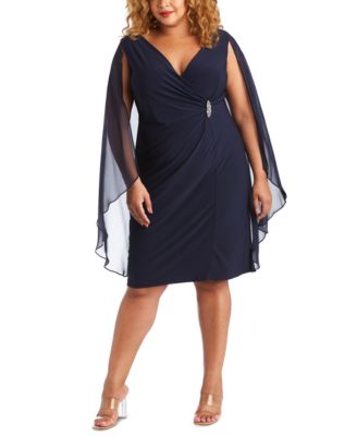 R & M Richards - Plus Size Embellished Chiffon-Cape Dress