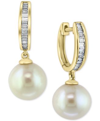 EFFY Collection - Diamond (1/4 ct. t.w.) & Cultured Freshwater Pearl (10mm) Drop Earrings In 14k Gold