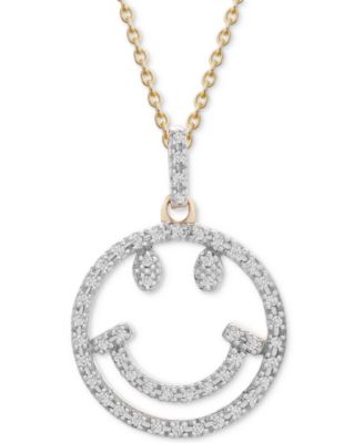 Wrapped - Diamond Smiley Face 18" Pendant Necklace (1/10 ct. t.w.) in 10k Gold