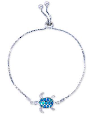 Macy's - Lab-Created Blue Opal Turtle Bolo Bracelet in Sterling Silver